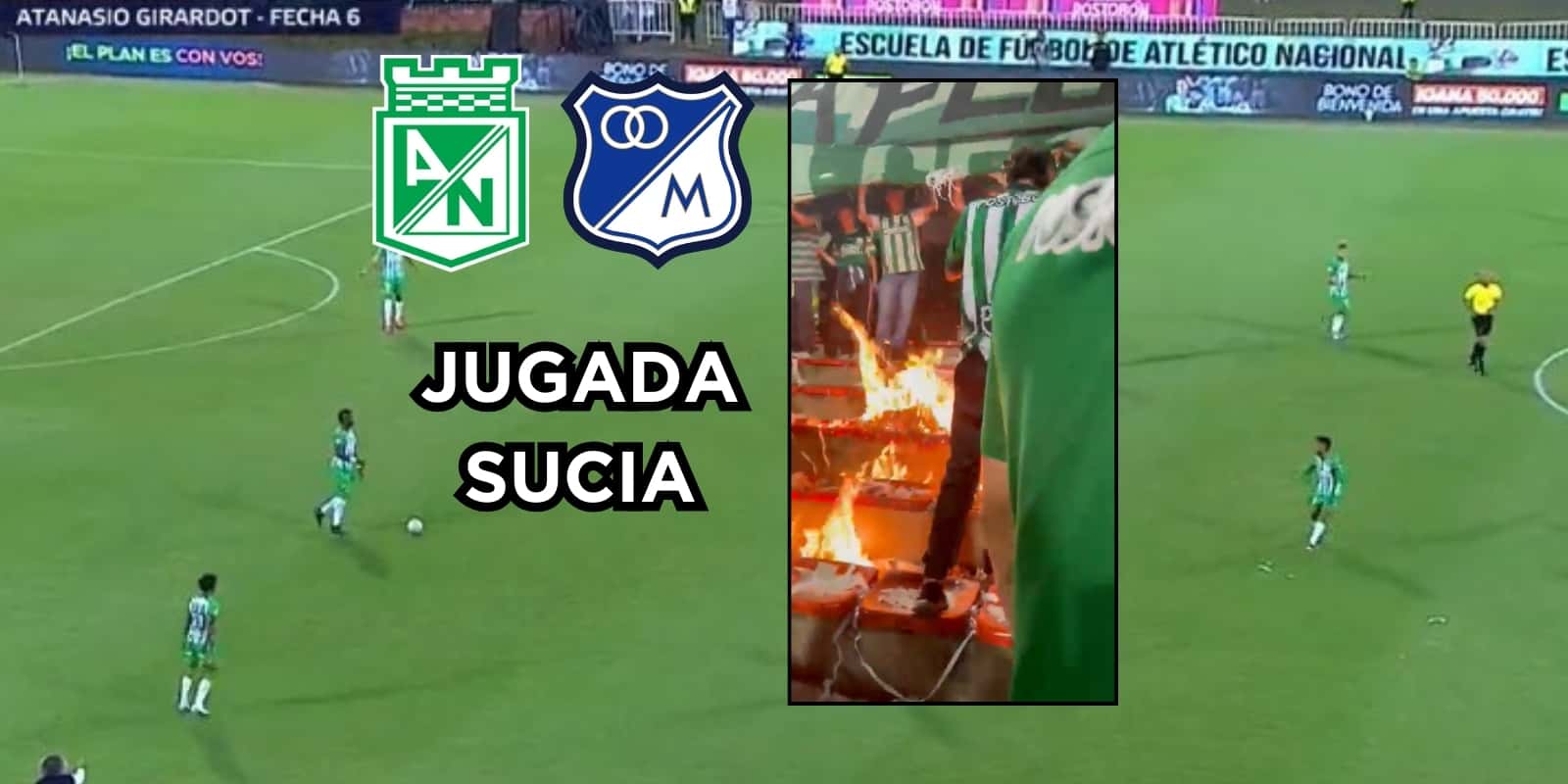 Unos supuestos hinchas de Nacional actuaron mal. Foto captura de pantalla de Win Sports y Twitter.