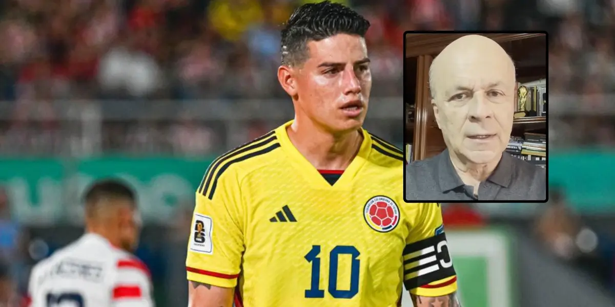 Vélez habló de James. Foto de James tomada de Twitter @jamesdrodriguez y Vélez captura de pantalla de YouTube.