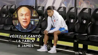 Vélez habló sobre James. (Foto de James tomada de Marca.com y foto de Vélez que es captura de pantalla de YouTube El Futbolero Colombia).
