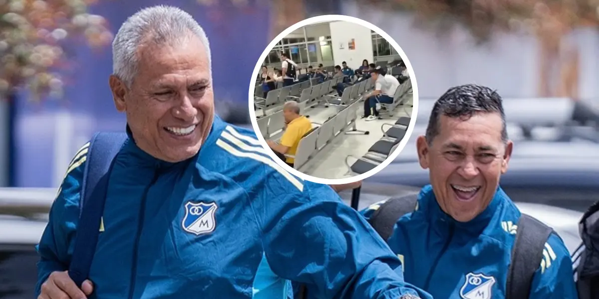 (VIDEO) Lo que sucedió en Millonarios en el aeropuerto de Valledupar entre los hinchas de Millonarios y el equipo Foto: MFC y Captura de X