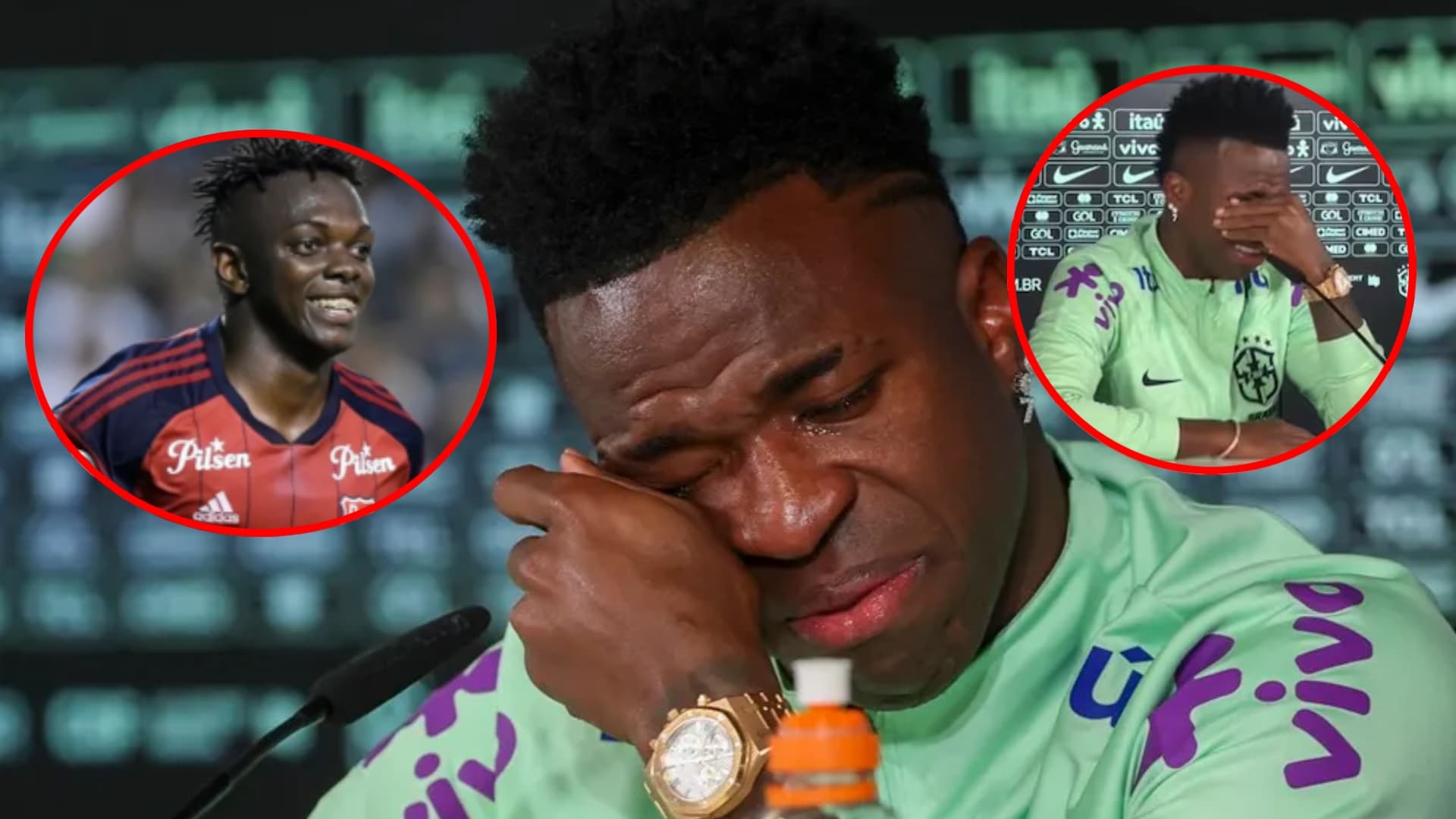 Vinicius Junior llorando en rueda de prensa previo Brasil vs España