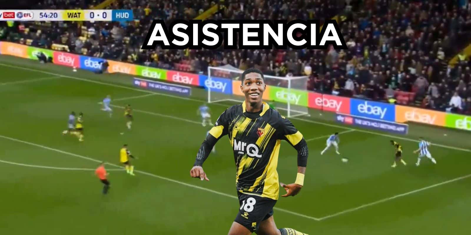 Yaser con asistencia en Inglaterra. Foto de Yaser tomada de Gol Caracol, juego captura de pantalla Twitter @Julian_Sierra4.