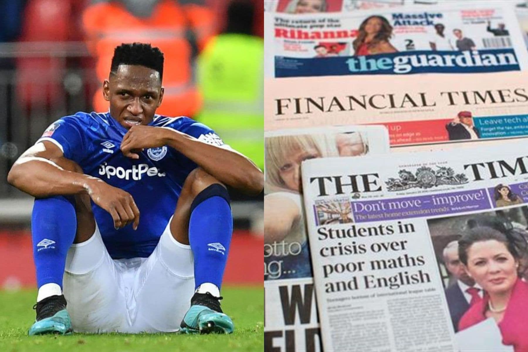 Yerry Mina regresó a jugar con el Everton y no recibió comentarios positivos.