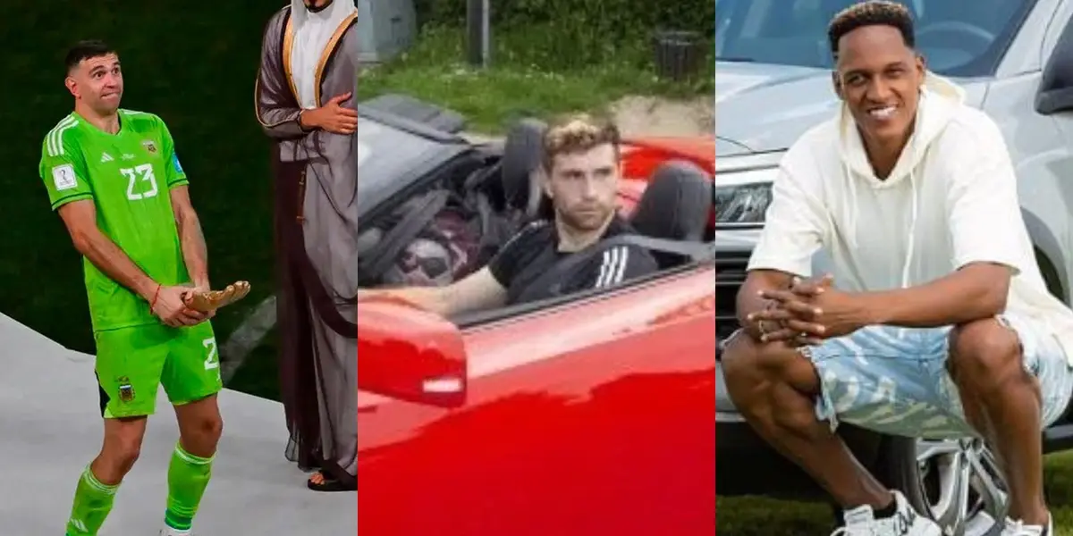 Yerry Mina y el humilde auto que tiene Yerry Mina mientras El Dibu Martínez ostenta un Ferrari de alto costo.