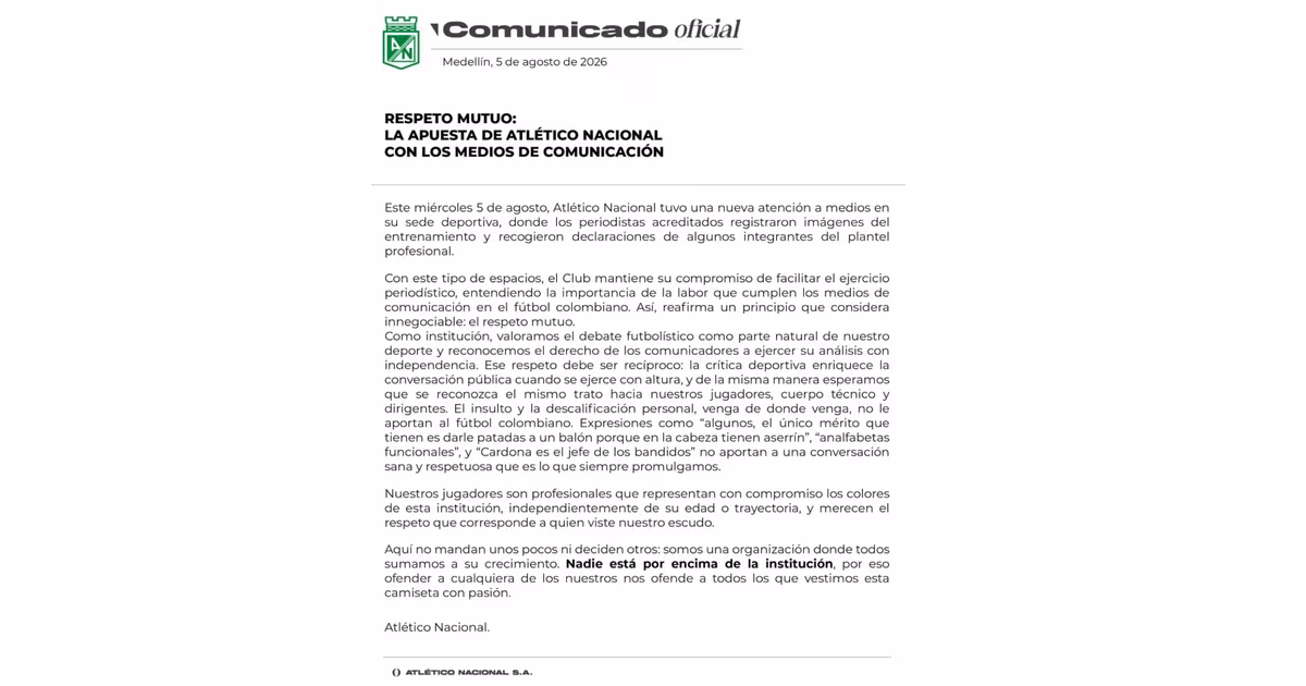 Comunicado Atlético Nacional