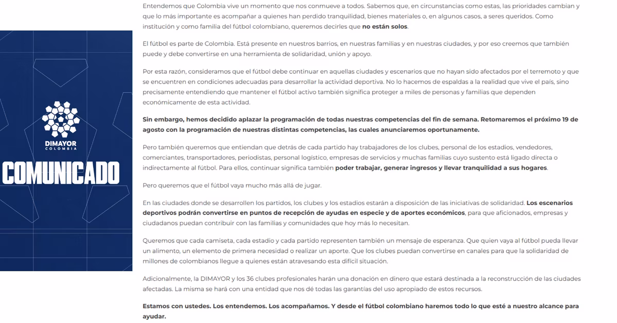 Comunicado Dimayor