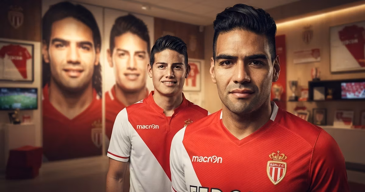 Radamel Falcao y James Rodríguez con la indumentaria del AS Mónaco