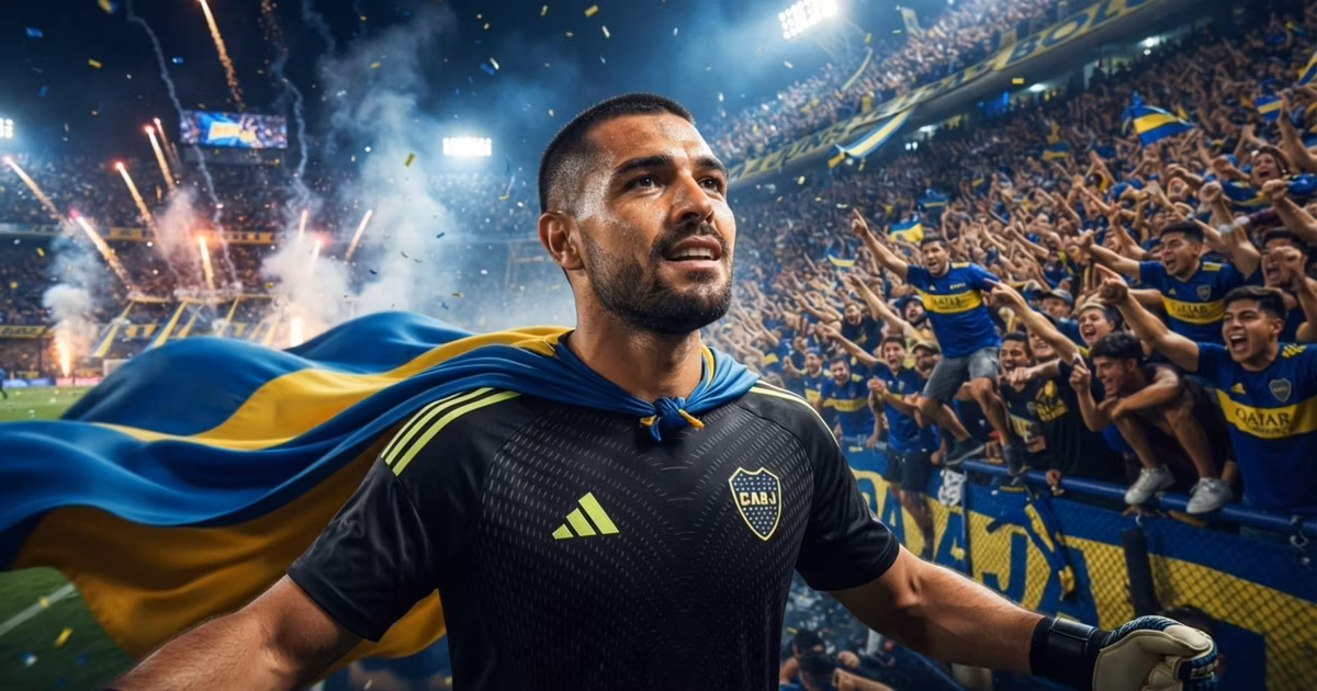 Álvaro Montero y la hinchada de Boca Juniors.