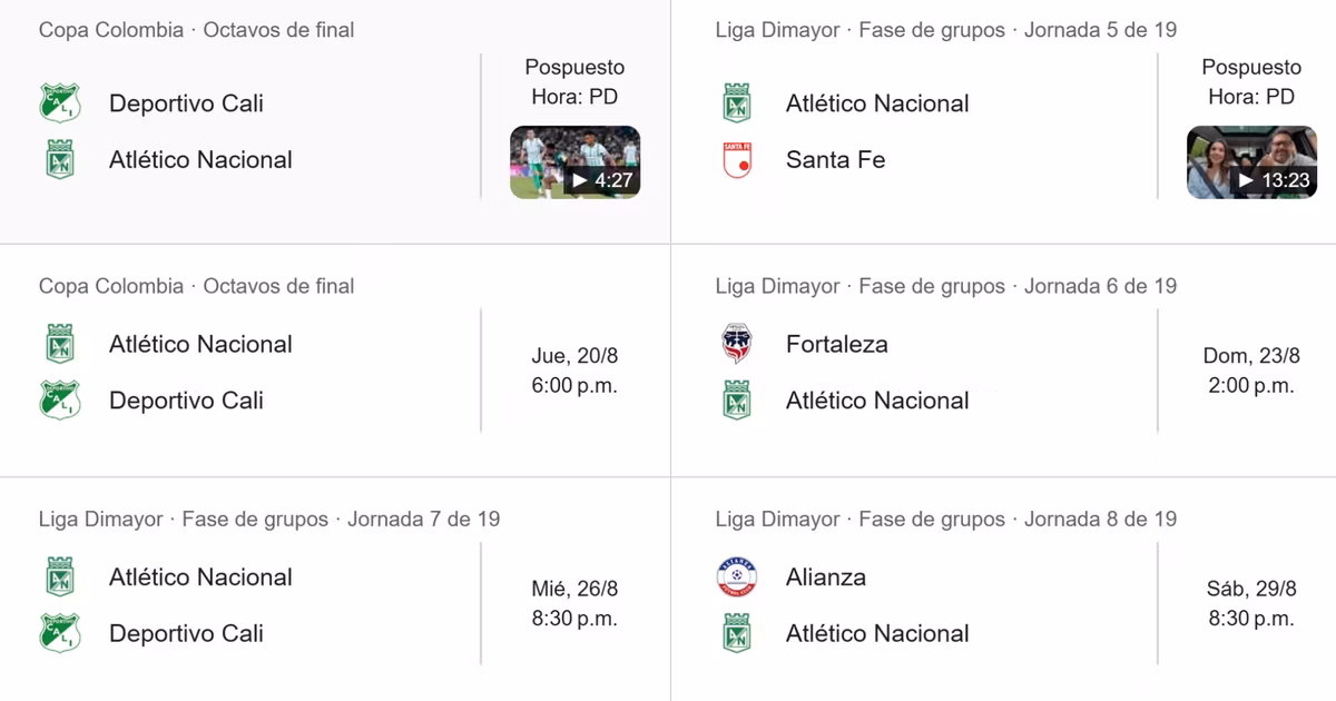 Próximos partidos Atlético Nacional