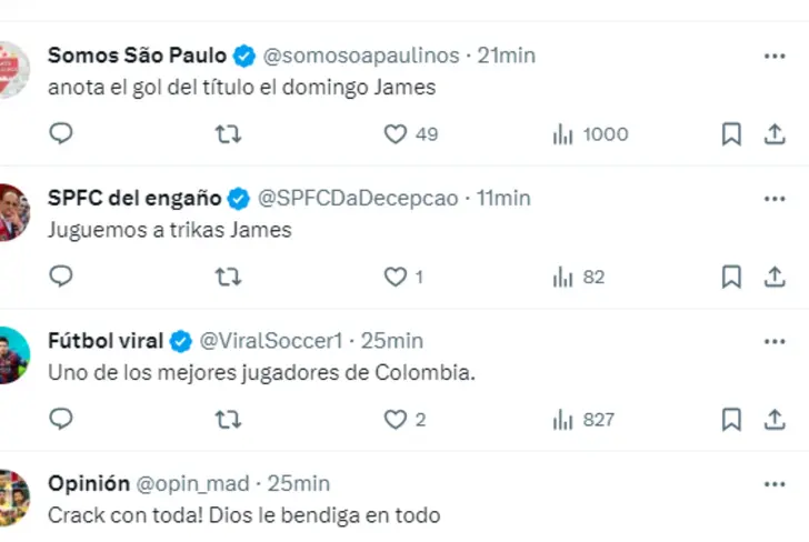 Los comentarios de los hinchas al ver a James entrenando 