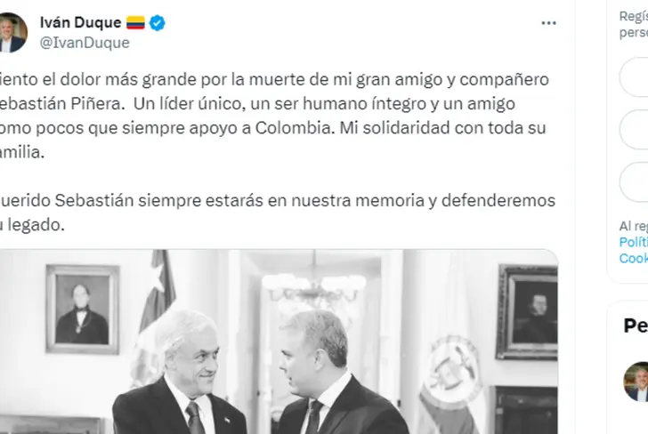 Iván Duque lamentó el fallecimiento de Sebastián Piñera 