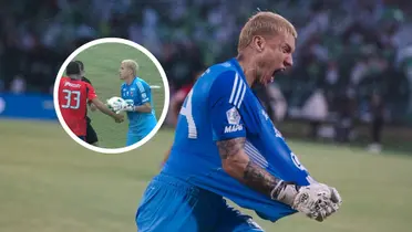 El arquero del DIM habló sobre el gesto a Viveros en el Clásico Paisa y le puso fin a la polémica. Foto: DIM y Captura de Win Sports