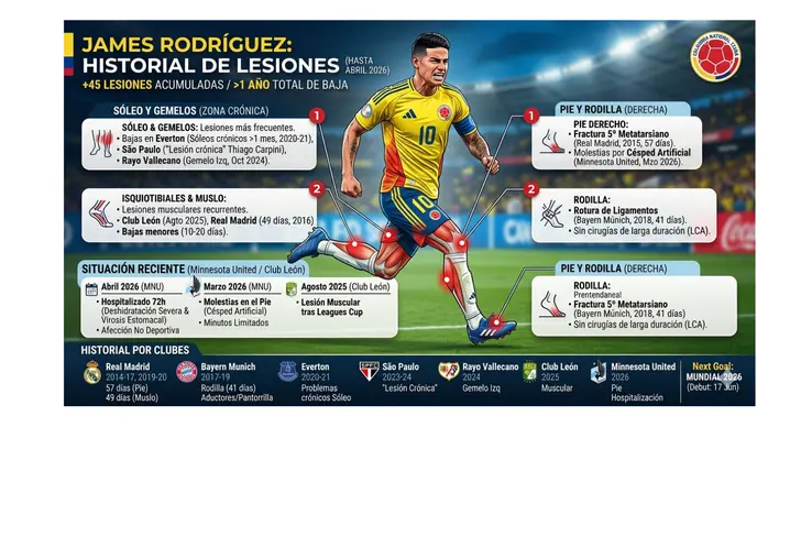 El historial de lesiones de James